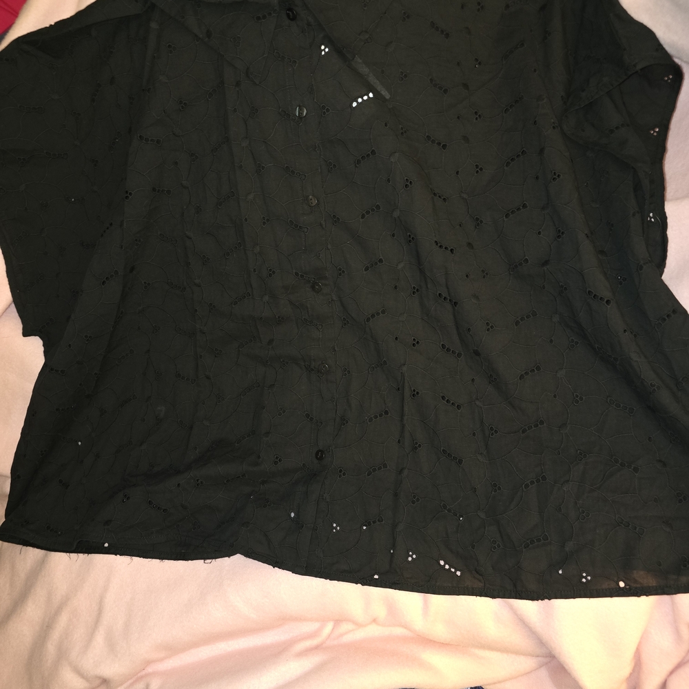 A New Day Black Boxy Oversized Short Sleeve Blouse